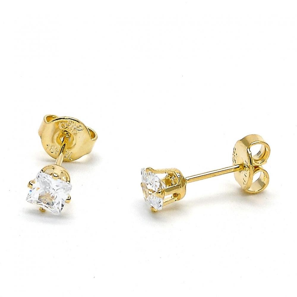 Gold Filled 4mm Stud Earrings With White Cubic Zirconia Polished Finish Golden Tone