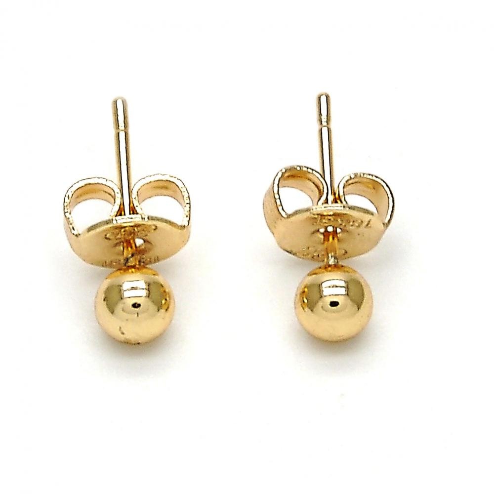 Gold Filled Stud Earrings Ball Design Golden Tone 4mm