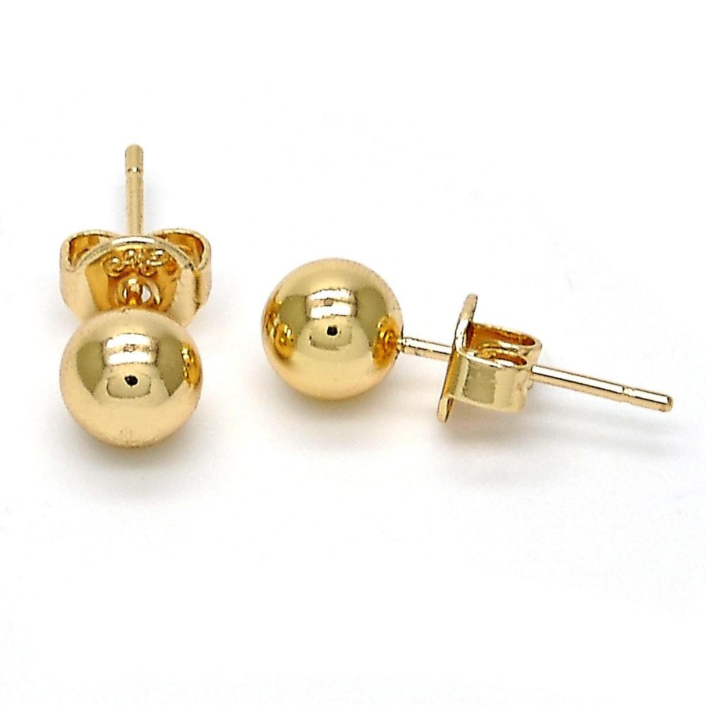 Gold Filled Ball Design 6mm Stud Earrings Golden Tone