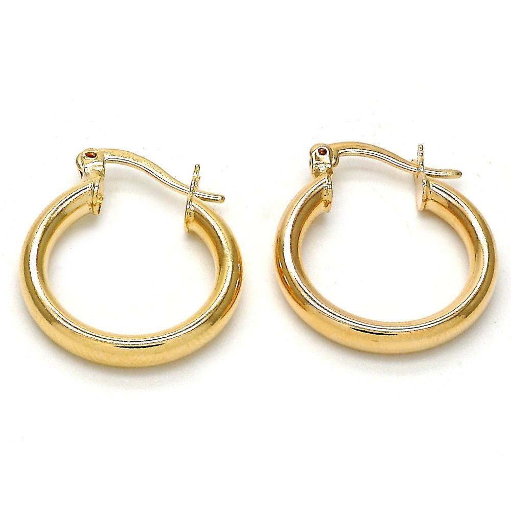 Gold Filled 3mmX20mm Small Hoop Earrings Hollow Design Polished Finish Golden Tone