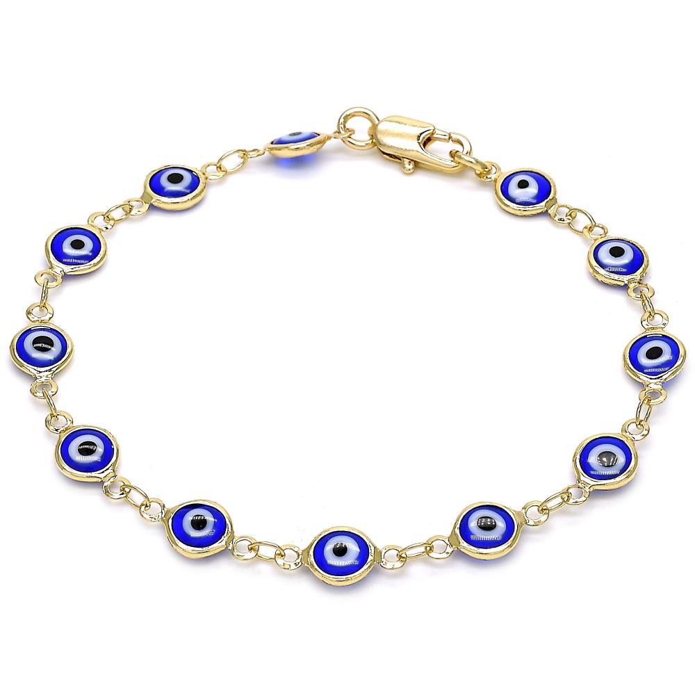 Gold Filled Greek Eye Design Fancy Bracelet Turquoise Resin Finish Golden Tone