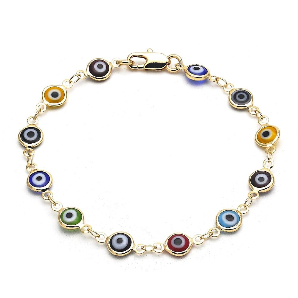 Gold Filled Greek Eye Design Fancy Bracelet Multicolor Resin Finish Golden Tone