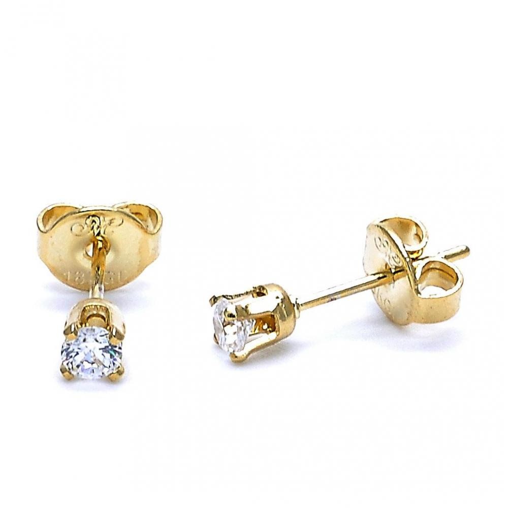 Gold Filled Stud Earrings With Cubic Zirconia Golden Tone 3mm
