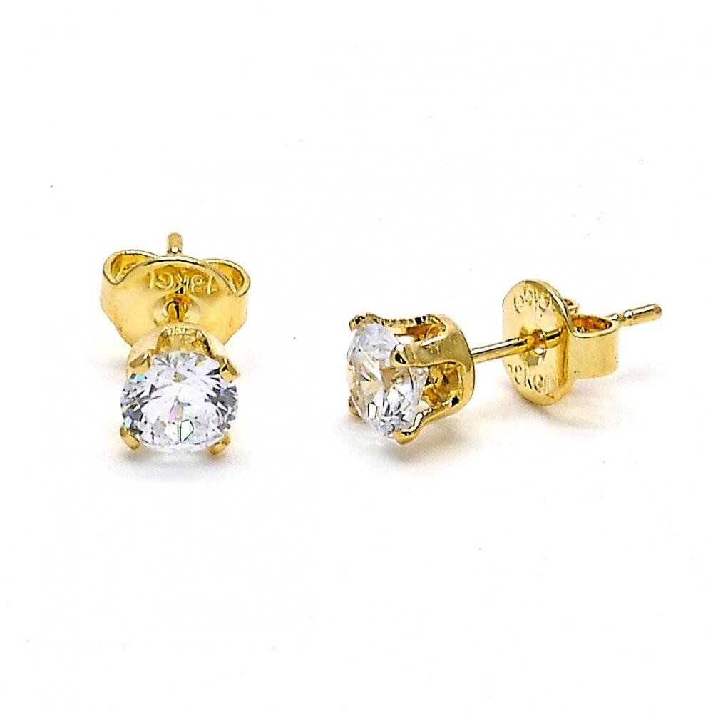 Gold Filled 5mm Stud Earrings With Cubic Zirconia Golden Tone