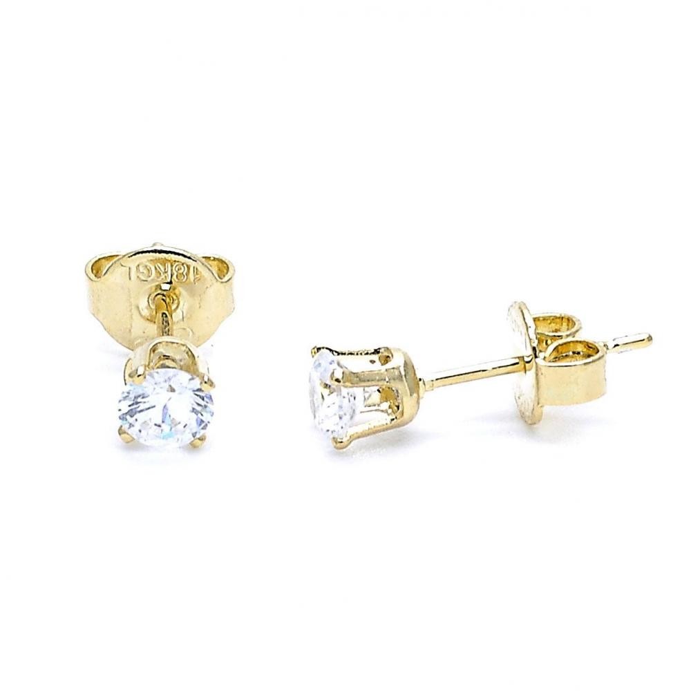 Gold Filled 4mm Stud Earrings With Cubic Zirconia Golden Tone 