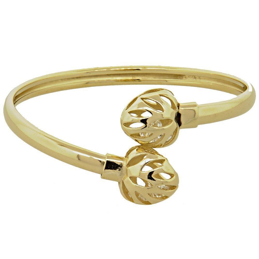 Gold Filled Individual Bangle Heart Design With White Crystal Polished Finish Golden Tone (03 MM Thickness, One size fits all)