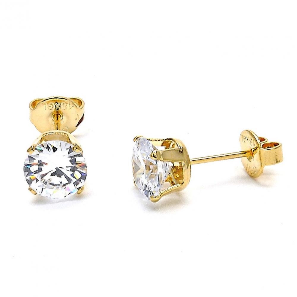 Gold Filled 7mm Stud Earrings With Cubic Zirconia Golden Tone
