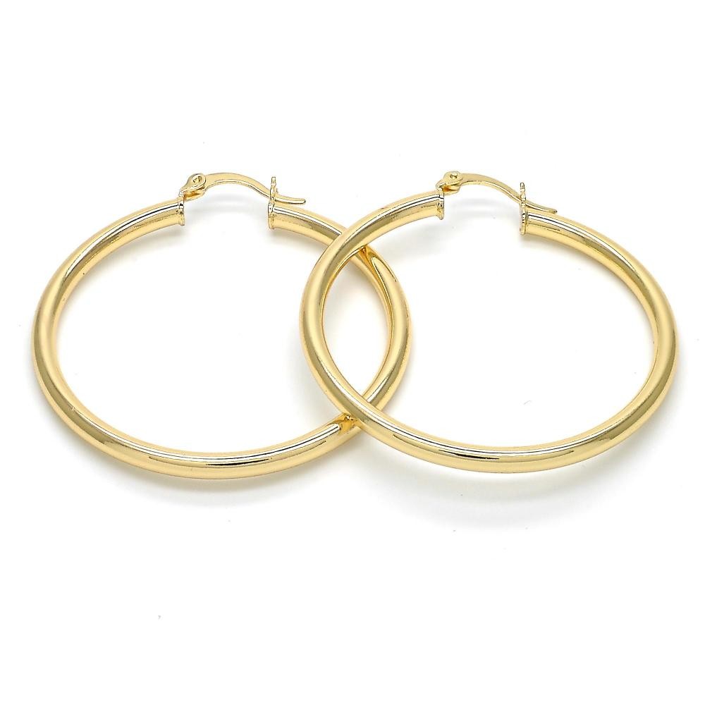 Gold Filled 3x40mm Medium Hoop Earrings Hollow Design Polished Finish Golden Tone