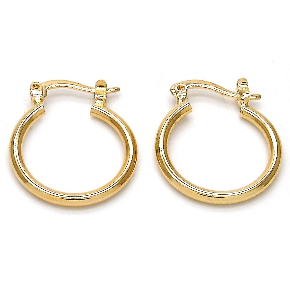 Gold Filled 2mmX15mm Small Hoop Earrings Polished Finish Golden Tone
