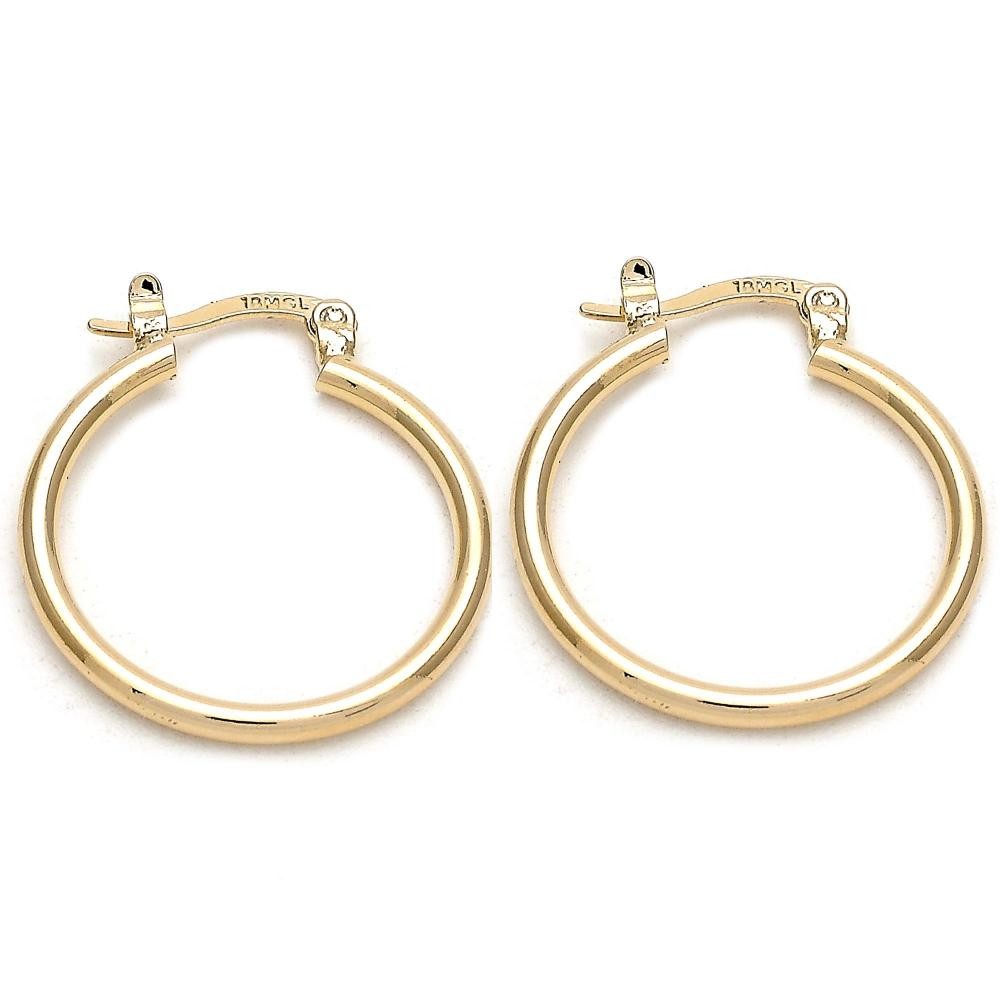 Gold Filled 2mmx20mm Small Hoop Earrings Polished Finish Golden Tone