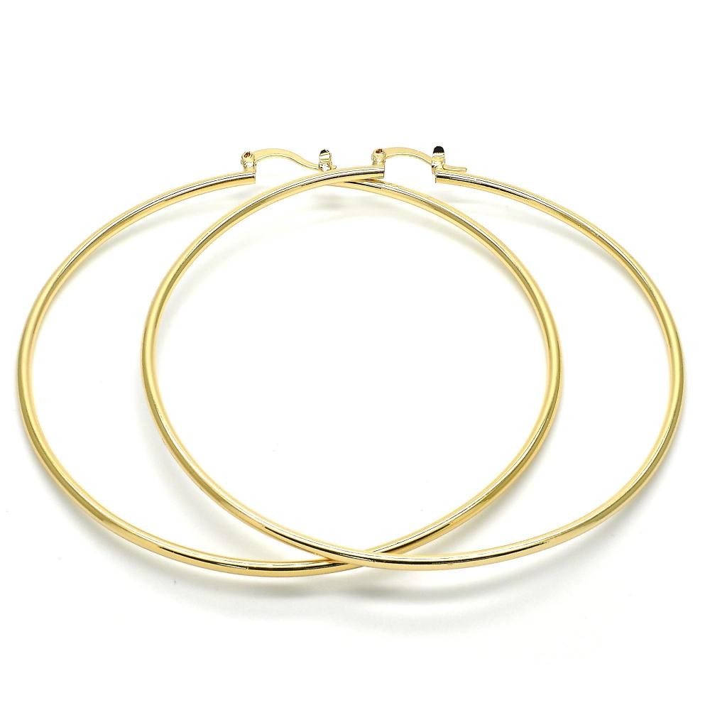 Gold Filled 5x70mm Extra Large Hoop Earrings Polished Finish Golden Tone