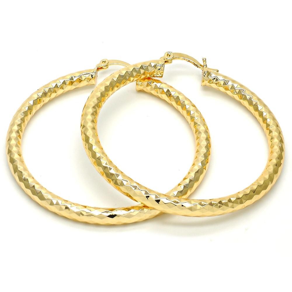 Gold Filled 50mm Medium Hoop Earrings Hollow Design Golden Tone