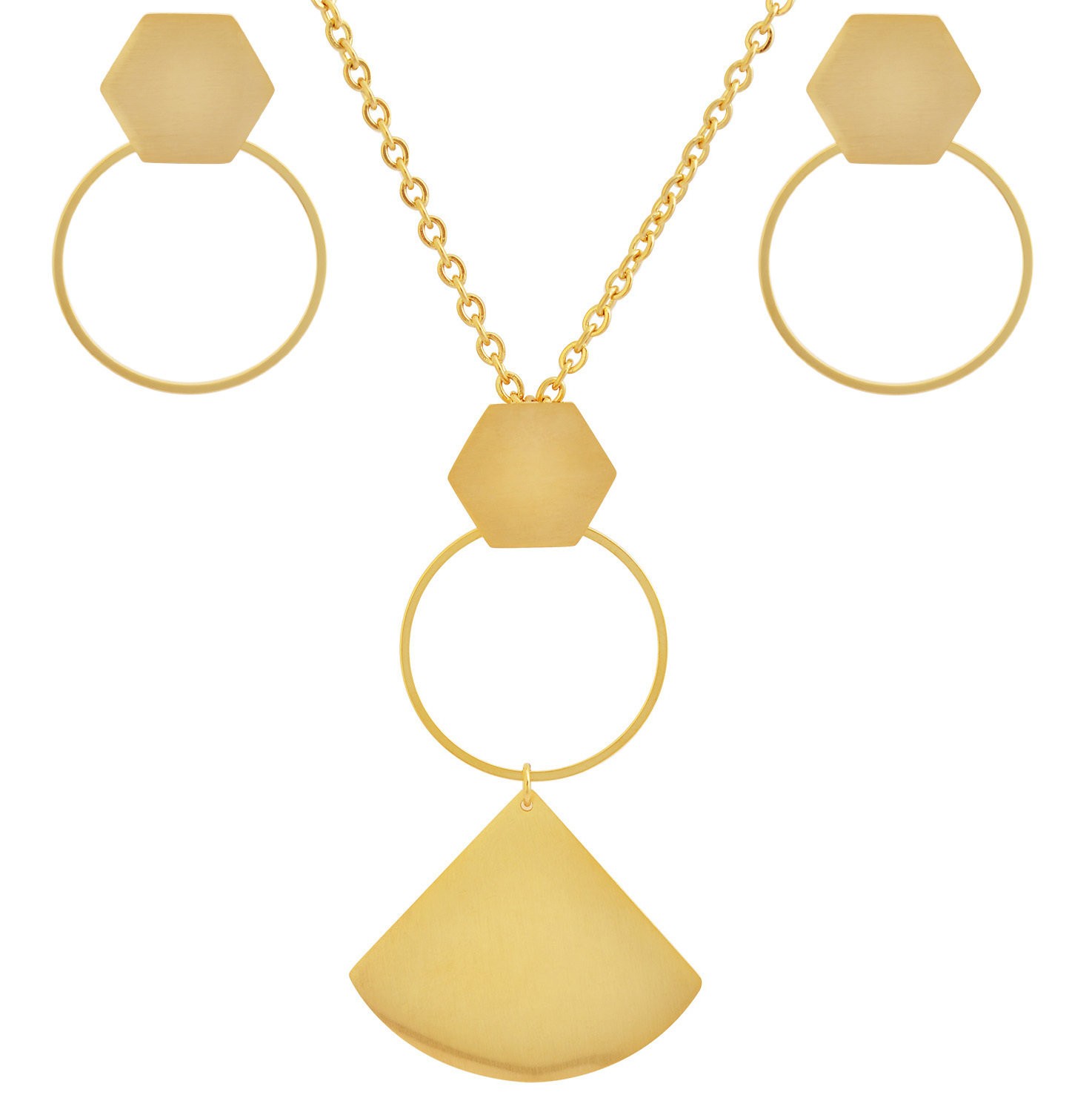 Stainless Steel Yellow Gold Tone Necklace & Earring Set 24 Inches Long With 2 Inches Extension