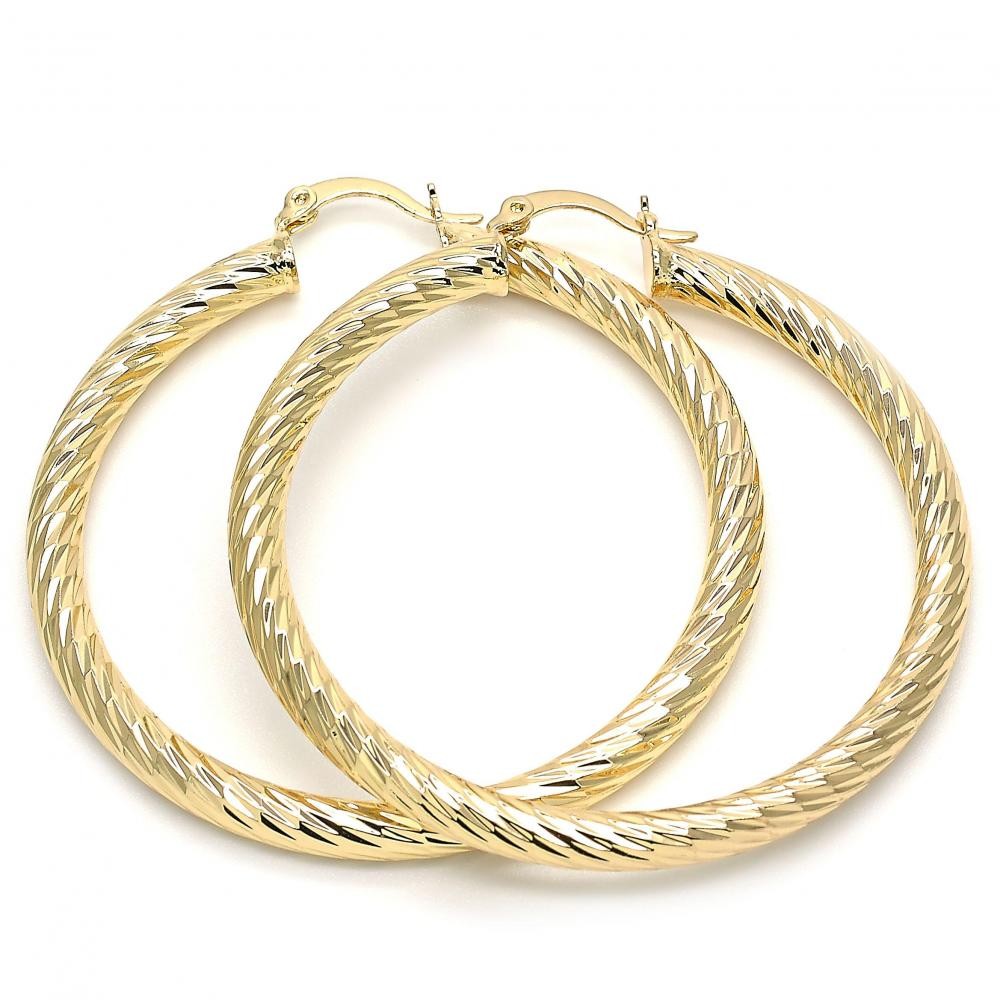 Gold Filled 50mm Large Hoop Earrings Hollow Design Golden Tone