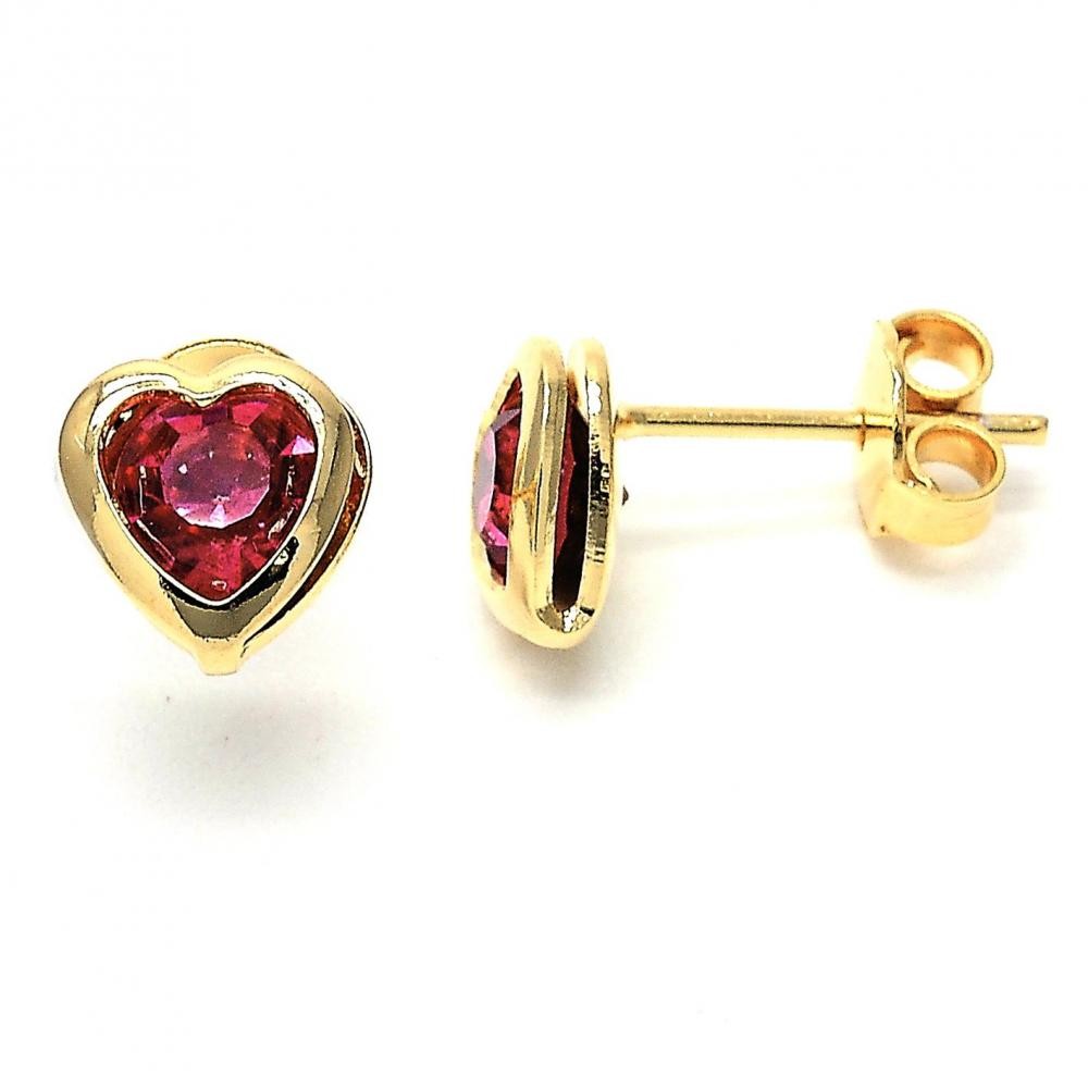 Gold Filled Stud Earring Heart and Love Design With Rhodolite Crystal Polished Finish Golden Tone