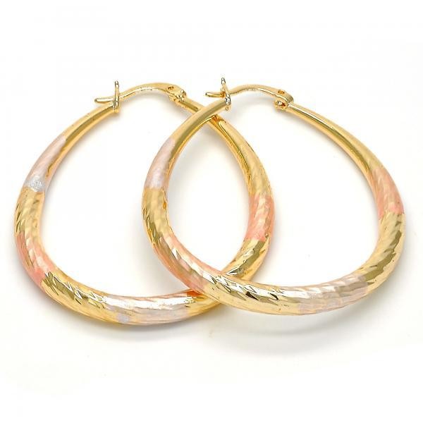 Gold Filled Tri Tone Large Hoop Teardrop and Hollow Design 40 Millimeters