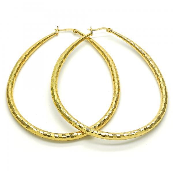 Gold Filled Gold Tone Medium Teardrop and Hollow Design Hoop Earrings 50 Millimeters