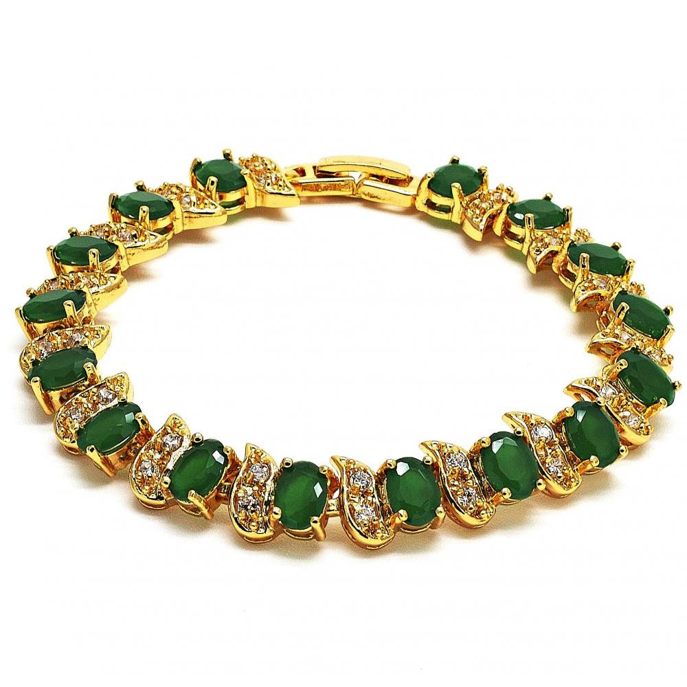 Gold Filled Tennis Bracelet With Green and White Cubic Zirconia Polished Finish Golden Tone