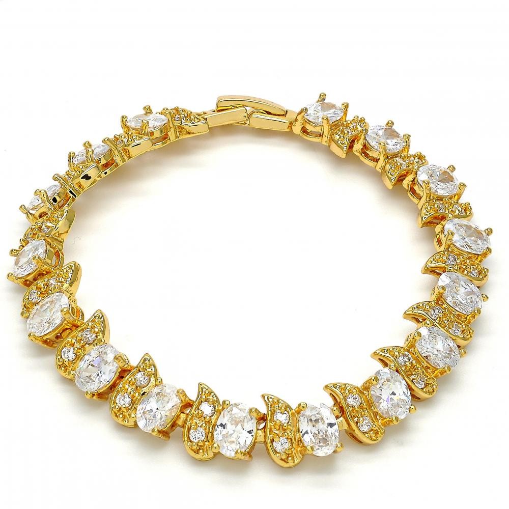 Gold Filled Tennis Bracelet With White Cubic Zirconia Polished Finish Golden Tone