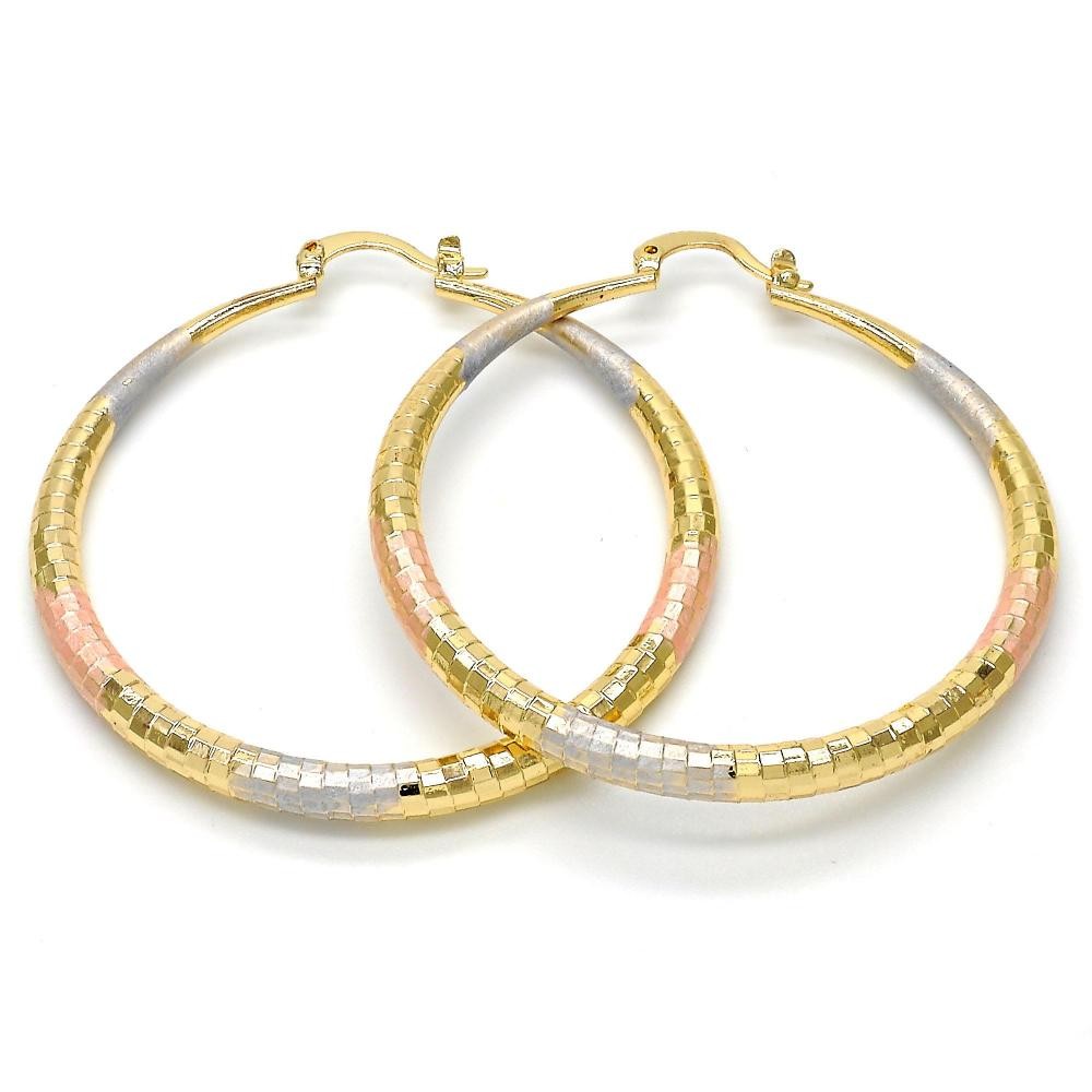 Gold Filled 50mm Medium Hoop Earrings Hollow Design Tri Tone