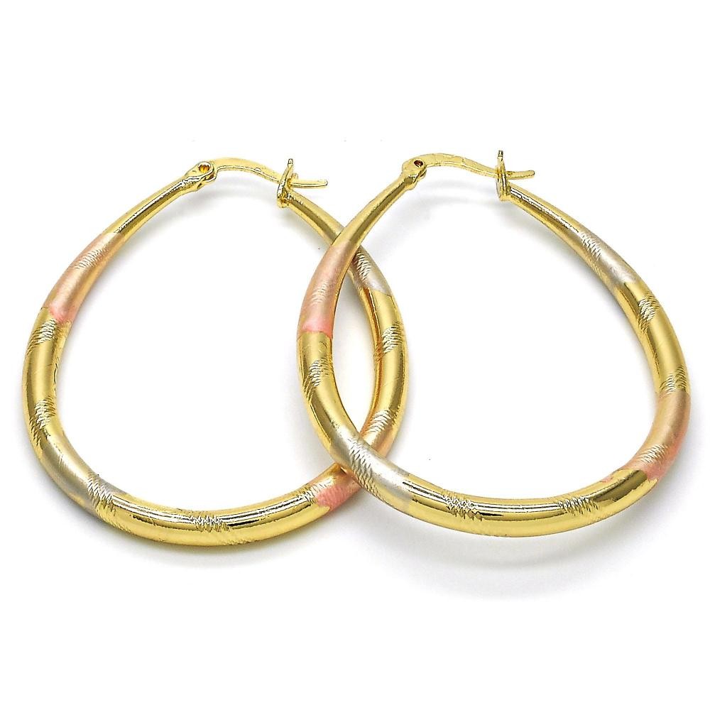 Gold Filled Oval Diamond Cut Hoop Earrings High Polished Golden Tone