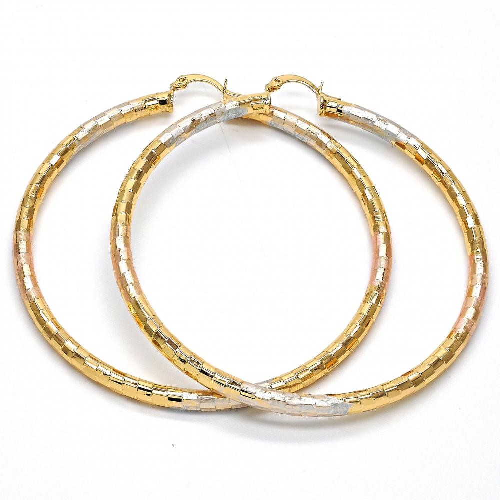 Gold Filled 70mm Extra Large Hoop Earrings Hollow Design Diamond Cutting Finish Tri Tone