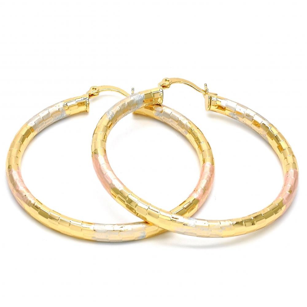 Gold Filled 50mm Large Hoop Earrings Hollow Design Diamond Cutting Finish Tri Tone