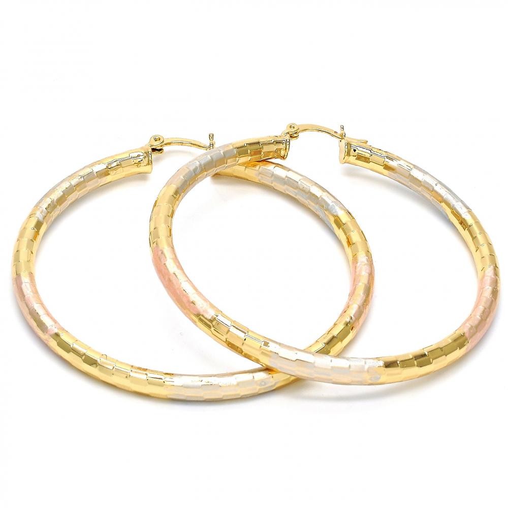 Gold Filled 60mm Large Hoop Earrings Diamond Cutting Finish Tri Tone