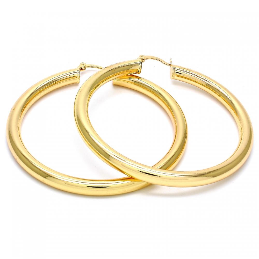 Gold Filled Medium Hoop Earrings Hollow Design Golden Tone