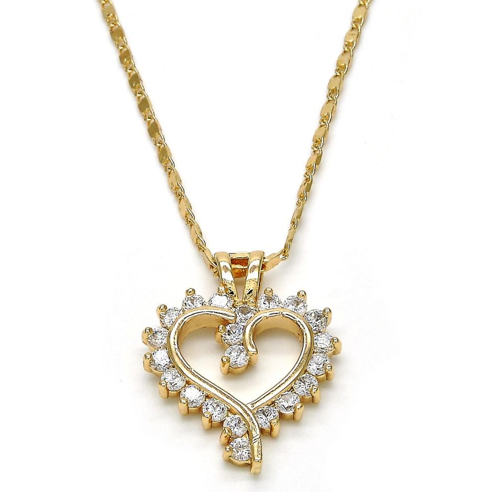 Gold Filled Pendant Necklace Heart Design With White Cubic Zirconia Golden Tone
