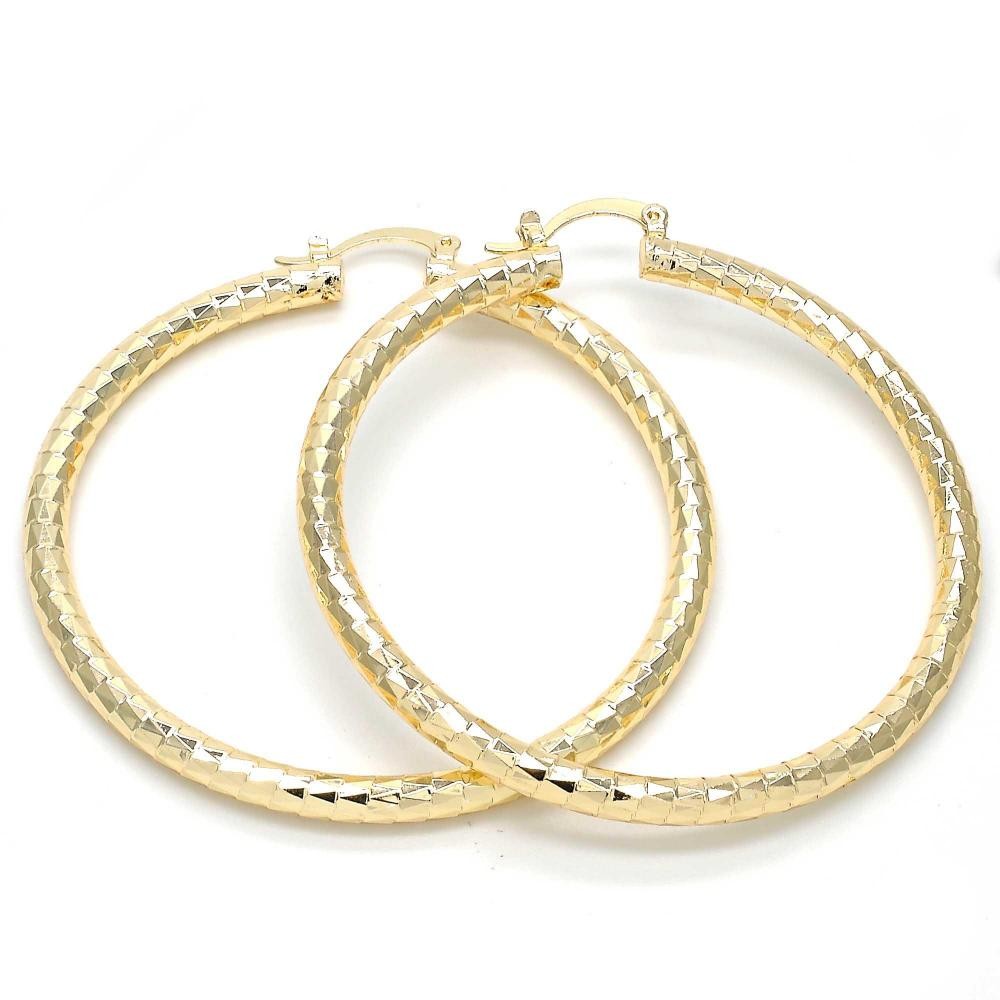 Gold Filled 60mm Medium Hoop Earrings Hollow Design Golden Tone
