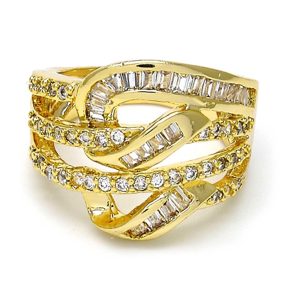 Gold Filled Multi Stone Ring With Cubic Zirconia and Micro Pave Golden Tone