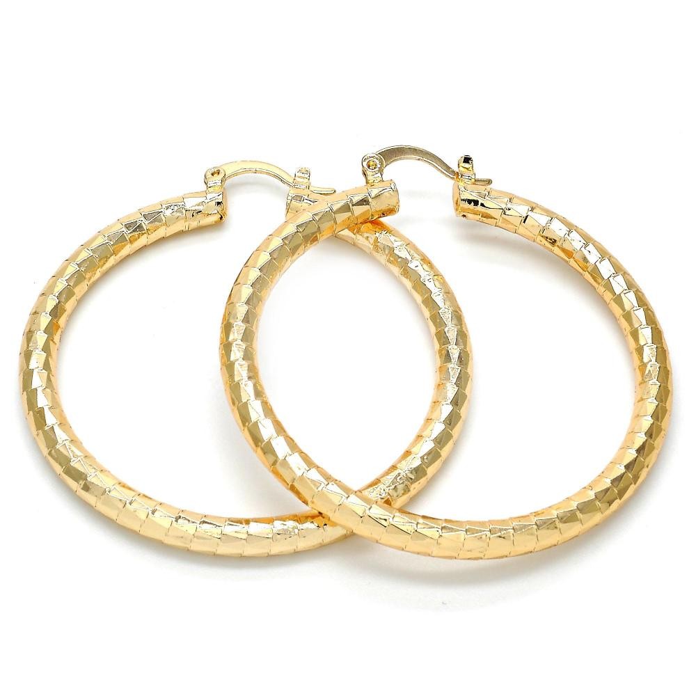 Gold Filled 50mm Medium Hoop Earrings Hollow Design Golden Tone