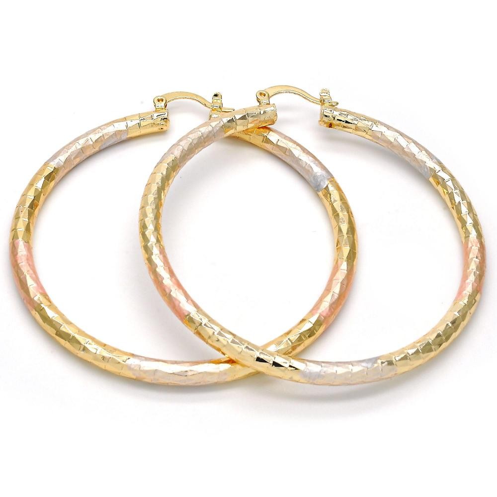 Gold Filled 60mm Medium Hoop Earrings Hollow Design Golden Tone