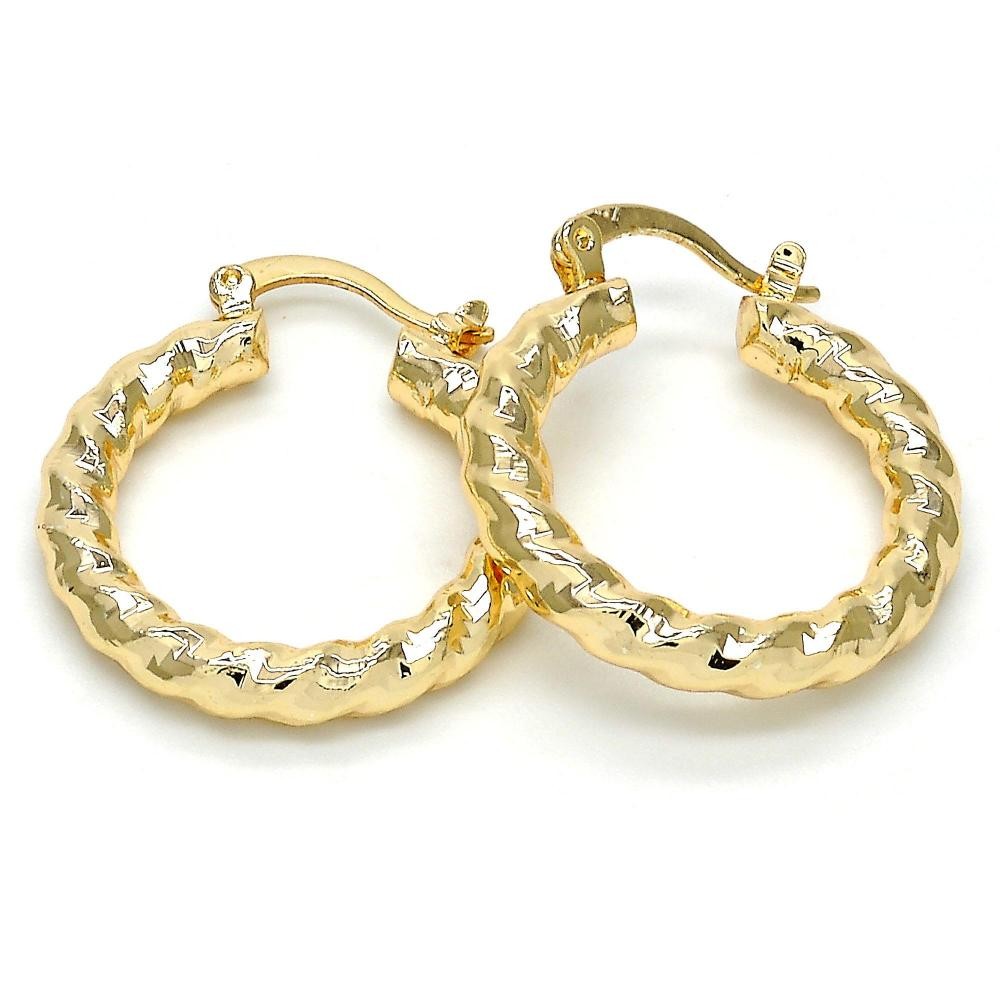 Gold Filled 25mmX4mm Hollow and Twist Design Small Hoop Earrings Diamond Cut Finish Golden Tone