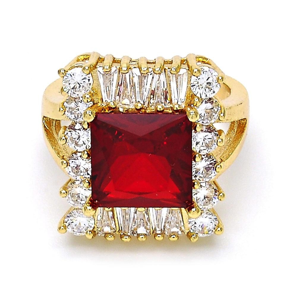 Gold Filled Multi Stone Ring With Garnet Cubic Zirconia Golden Tone