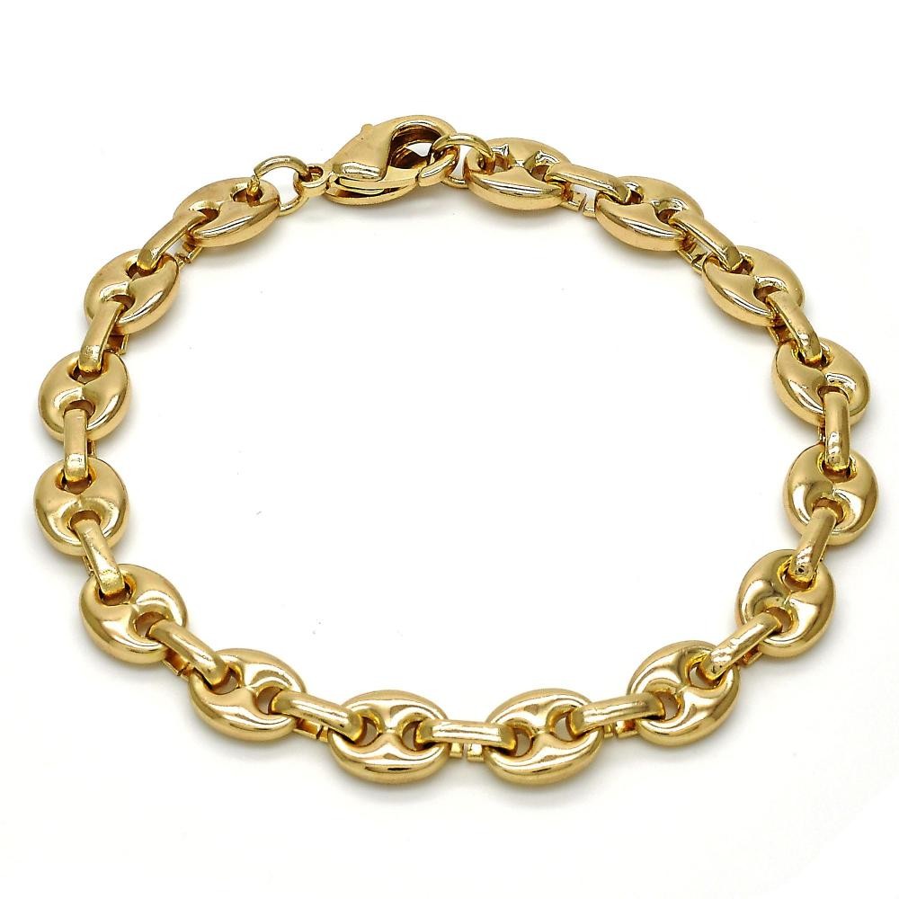 Gold Finish Fancy Bracelet Puff Mariner Design Polished Golden Tone
