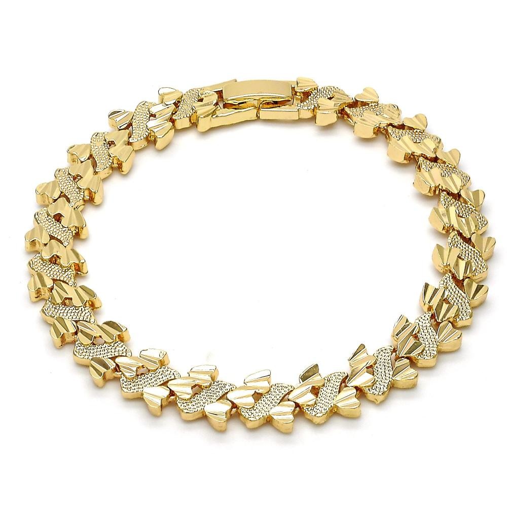 Gold Filled Fancy Bracelet Heart Design Diamond Cutting Finish Golden Tone