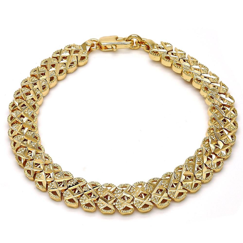 Gold Filled Fancy Bracelet Diamond Cutting Finish Golden Tone