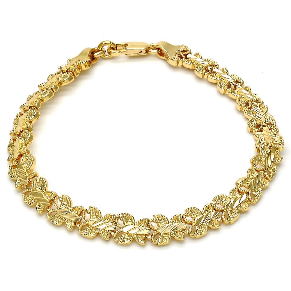 Gold Filled Fancy Bracelet Butterfly Design Diamond Cutting Finish Golden Tone