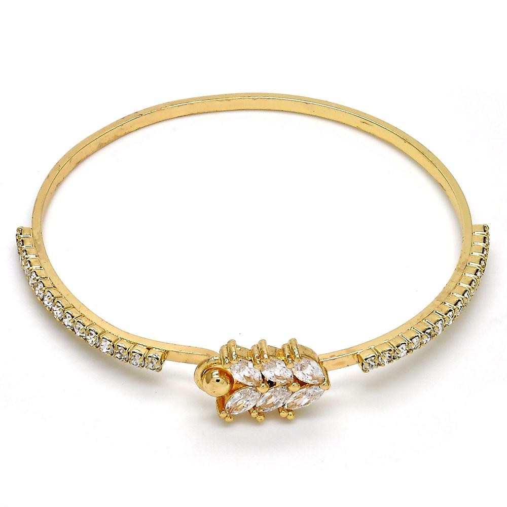 Gold Filled Individual Bangle With Cubic Zirconia and Crystal Golden Tone
