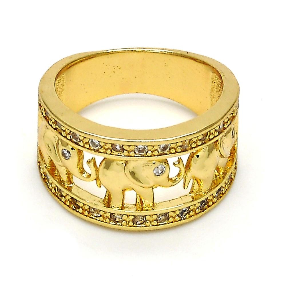 Gold Filled Multi Stone Ring Elephant Design With Micro Pave Golden Tone