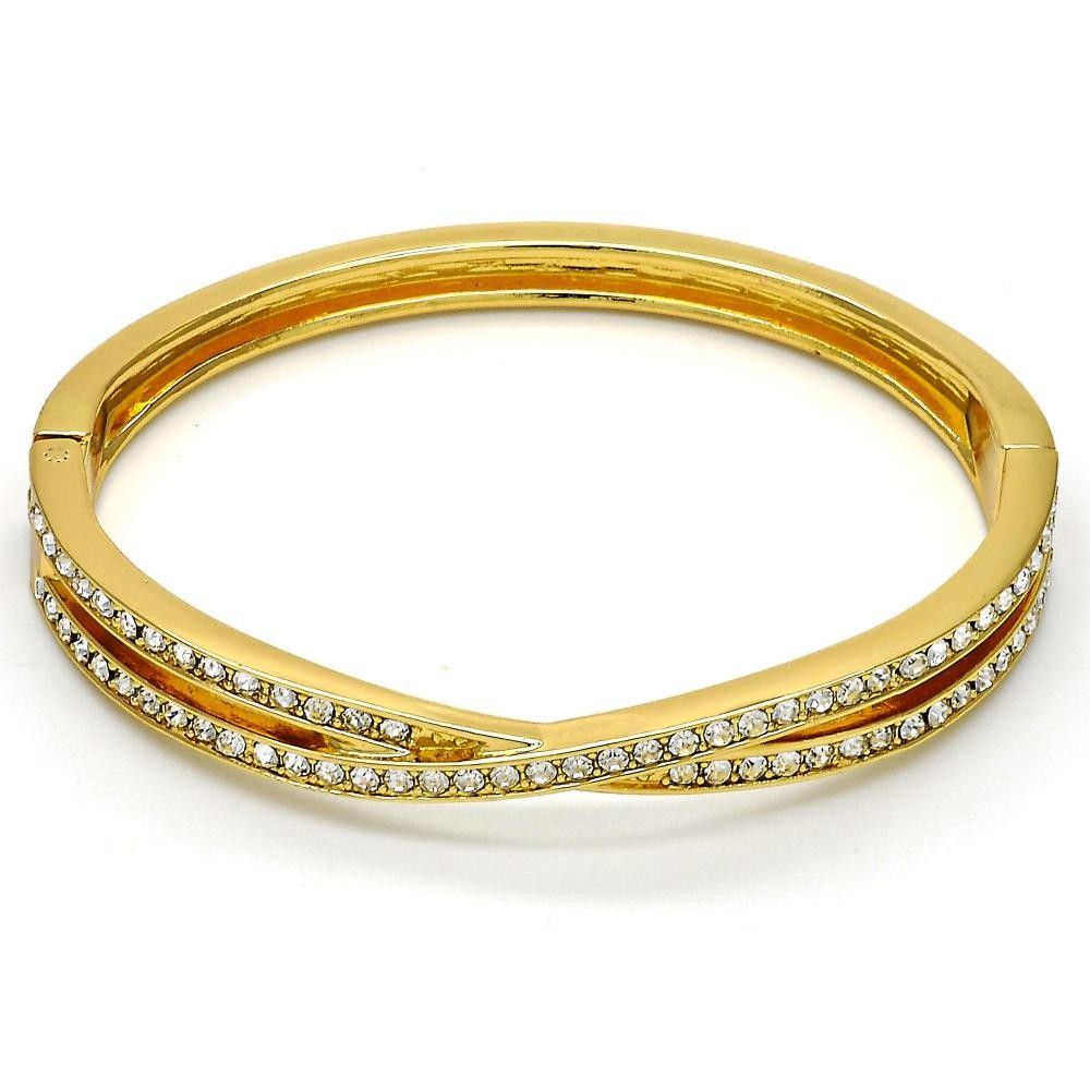 Gold Filled Individual Bangle Golden Tone With White Crystal Polished Finish