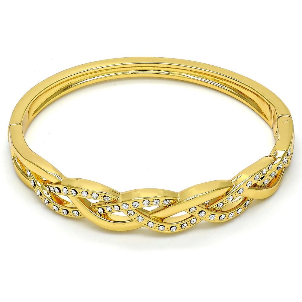 Gold Filled Individual Bangle Golden Tone With White Crystal Polished Finish