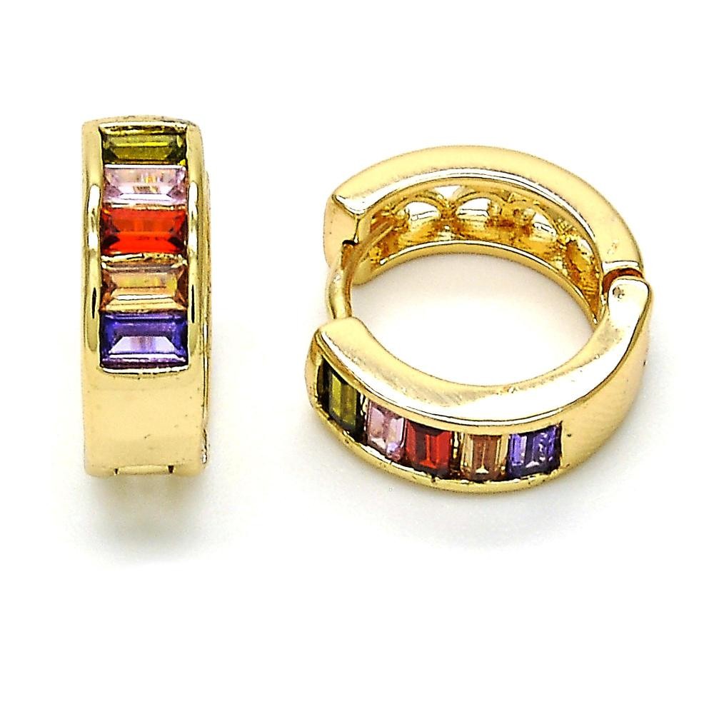 Gold Filled Huggie Hoop with Multicolor Cubic Zirconia Polished Golden Tone