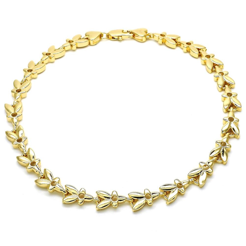 Gold Filled Flower Design Diamond Cut Ankle Bracelet Gold Tone 10"