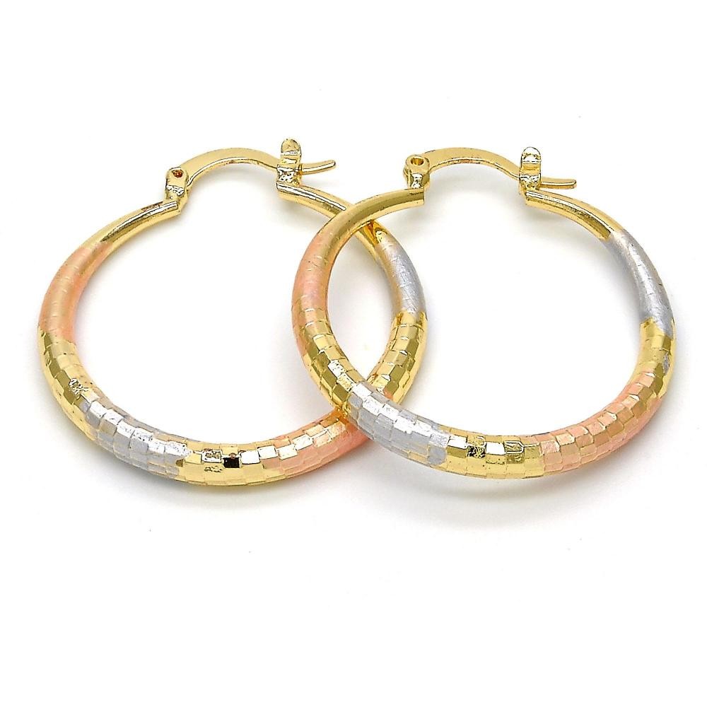 Gold Filled 30mm Medium Hoop Earrings Hollow Design Tri Tone