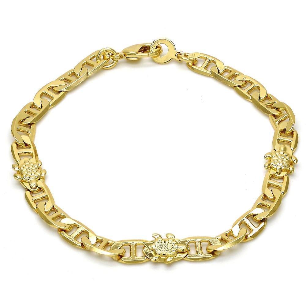 Gold Filled Fancy Bracelet Turtle and Mariner Design Polished Finish Golden Tone