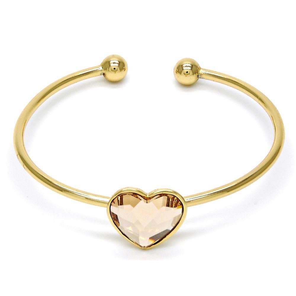 Gold Filled Individual Bangle Heart Design With Swarovski Crystals Golden Tone