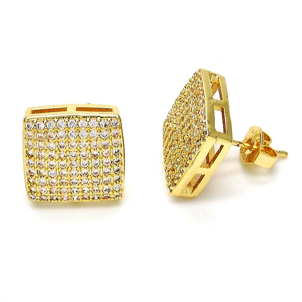 Gold Filled Stud Earrings With White Micro Pave Polished Finish Golden Tone